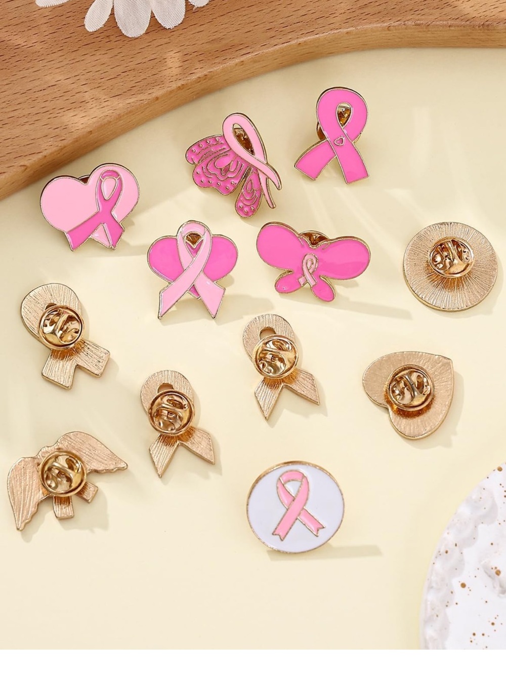 Pink Ribbon Awareness Enamel Pin Set - Picture 2 of 4